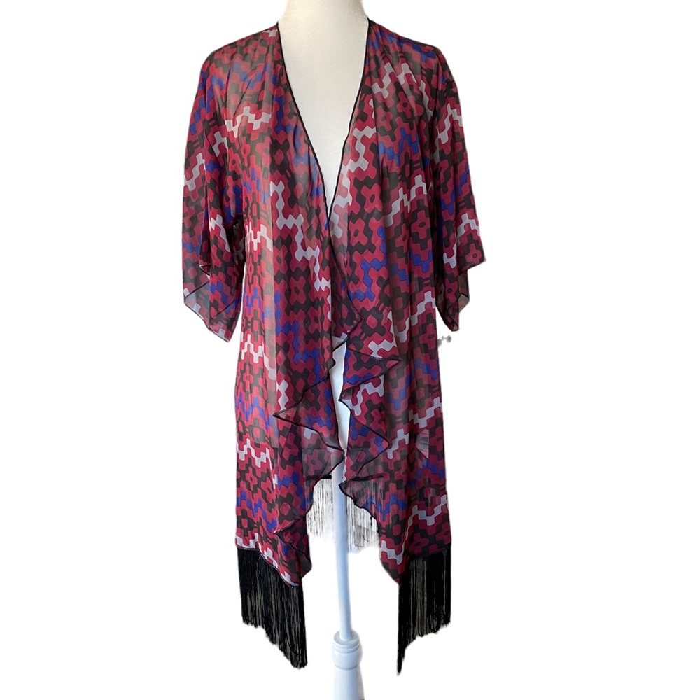 LulaRoe NWT Monroe Kimono with Black Fringe Hem Size 0-12
